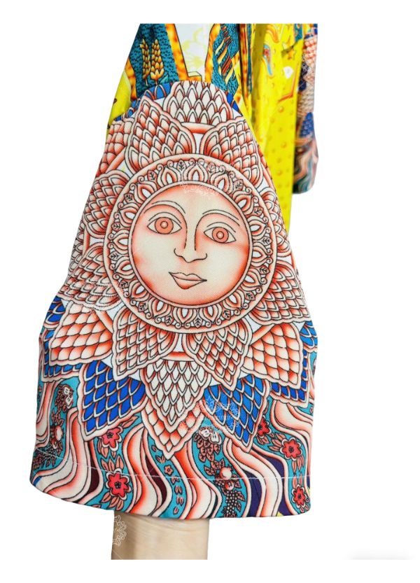 Vibrant Sun God & Sundial Print Shirt | Luxe Yellow Baroque Short