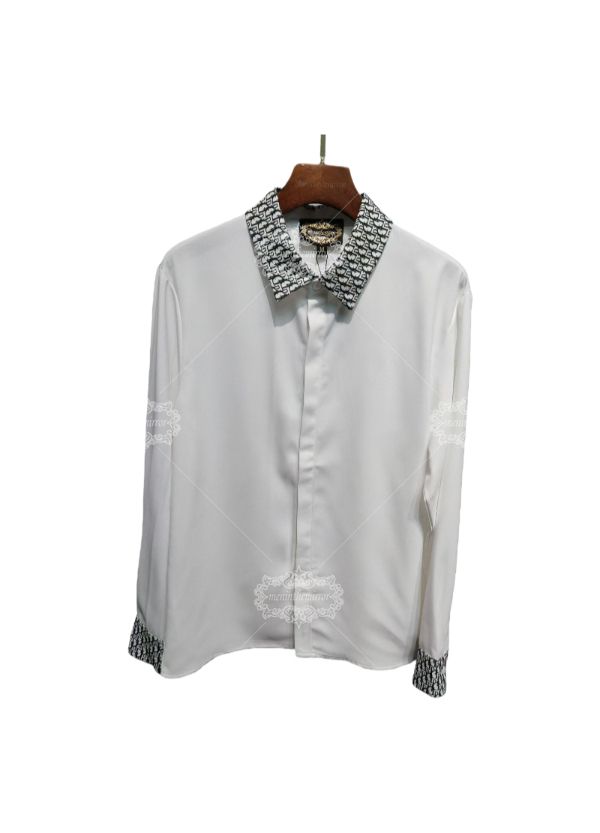 White Monogram Trim Dress Shirt | The Leisure Collar