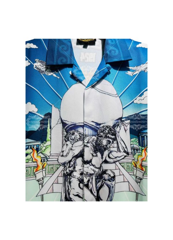 Pale Blue Baroque Sculpture Print Shirt | Light Luxe Resort Short