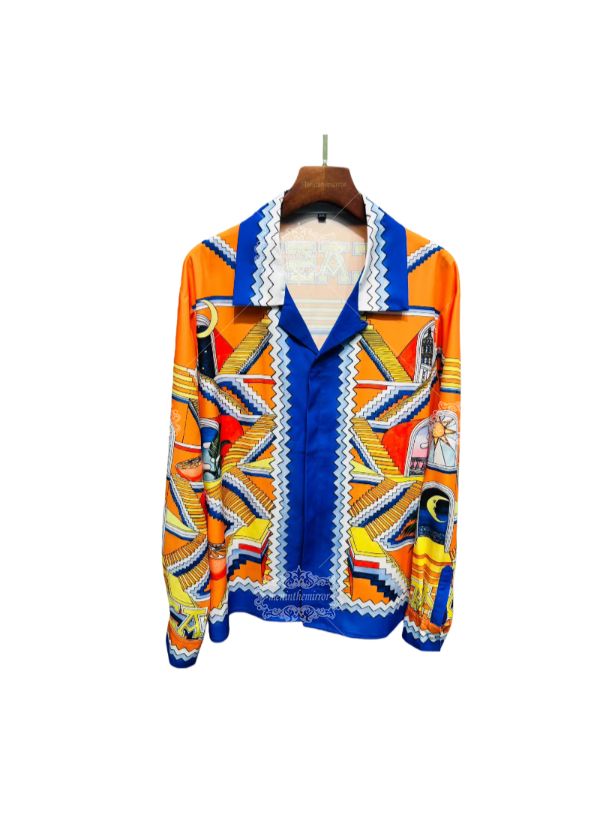 Deep Navy Gold Geometric Print Shirt | Dark Luxe Text Pattern Short