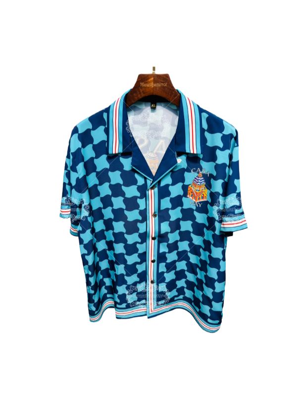 Mediterranean Geometric Print Shirt | Aqua Blue Architecture Resort