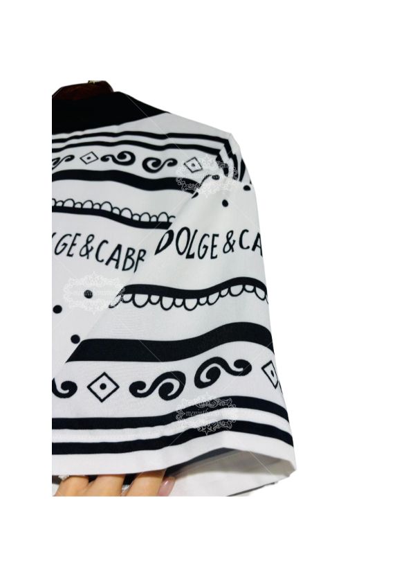 Monochrome Polka Dot Border Short Sleeve Shirt | Retro Silk-Scarf Luxe