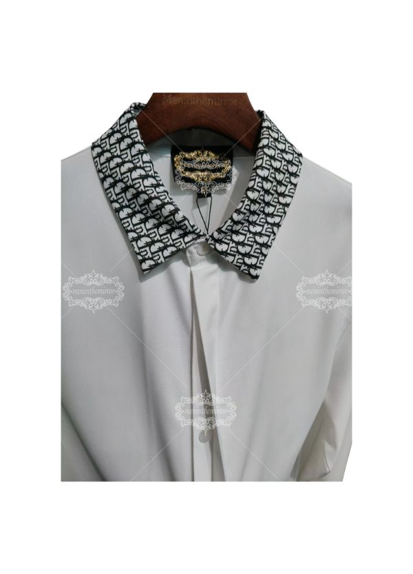White Monogram Trim Dress Shirt | The Leisure Collar