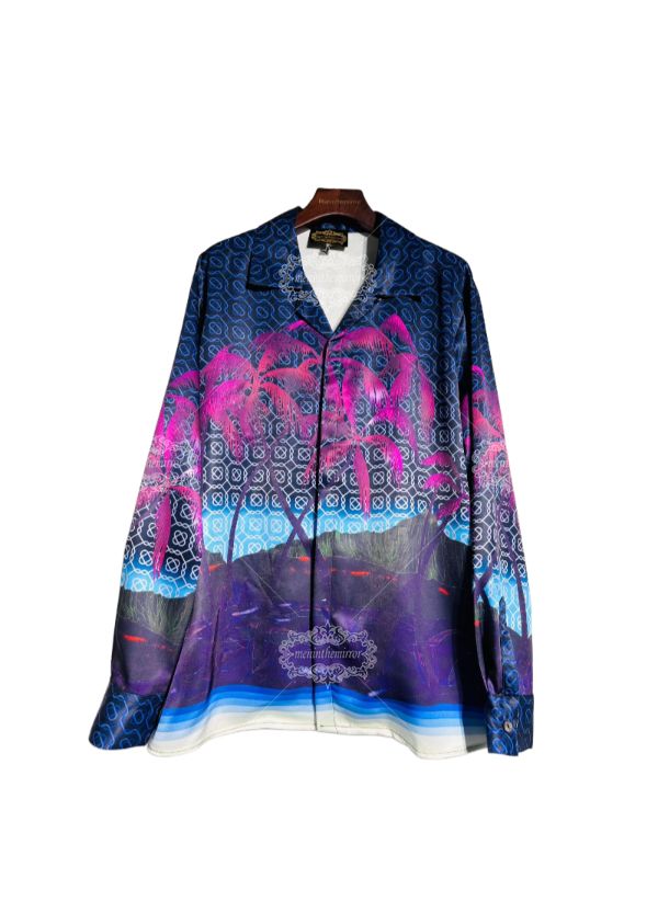 Vibrant Neon Palm Print Long Sleeve Shirt | Luxe Resort Wear