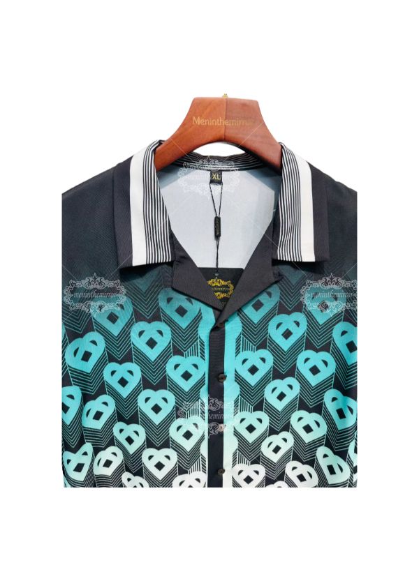 Geometric Heart Gradient Print Shirt | Aqua Luxe Streetwear Short