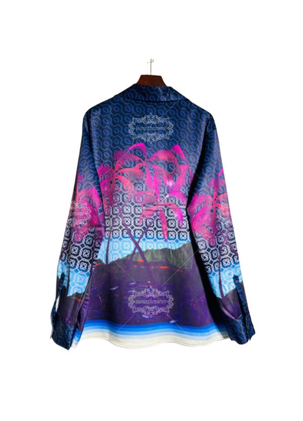 Vibrant Neon Palm Print Long Sleeve Shirt | Luxe Resort Wear