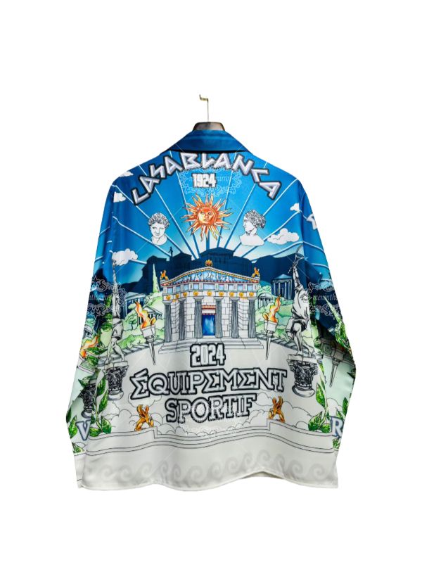 Pale Blue Baroque Sculpture Print Shirt | Light Luxe Resort Short