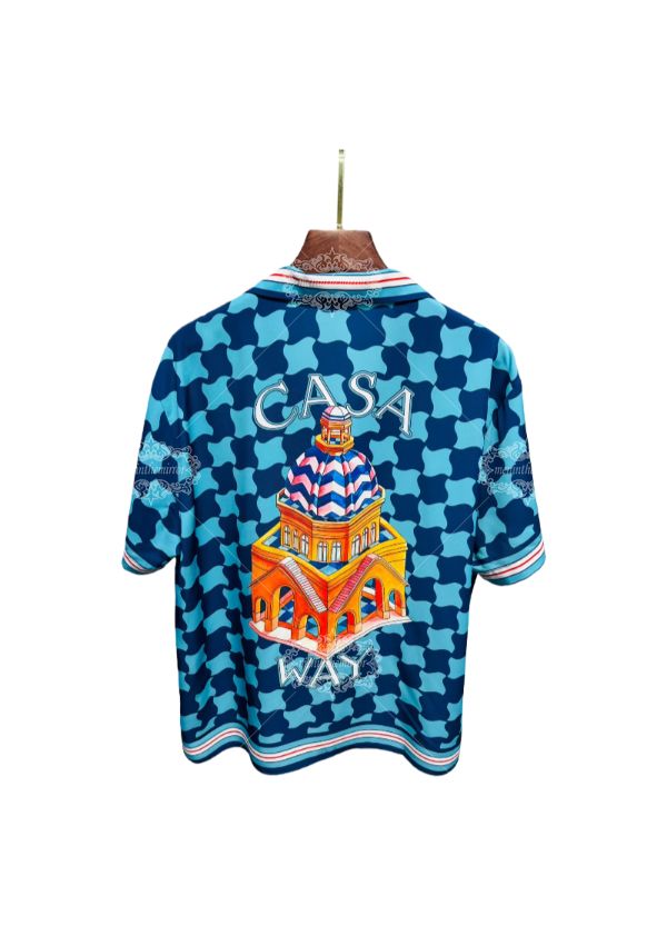 Mediterranean Geometric Print Shirt | Aqua Blue Architecture Resort