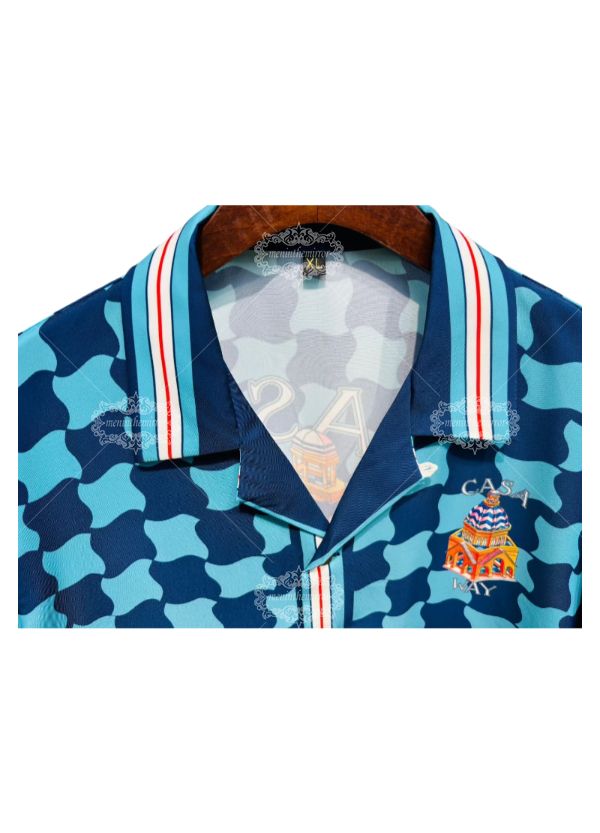 Mediterranean Geometric Print Shirt | Aqua Blue Architecture Resort