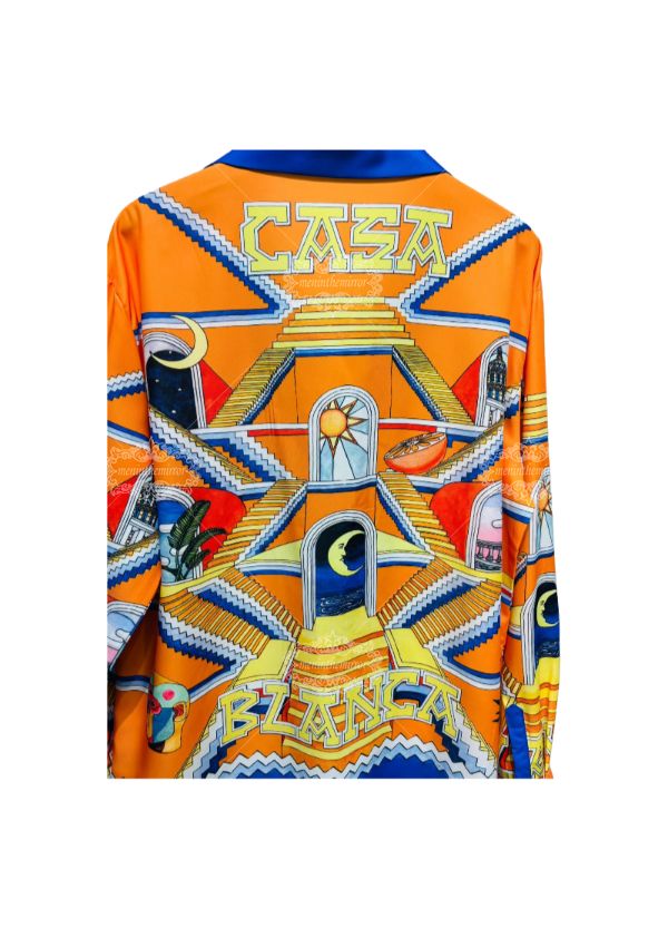 Deep Navy Gold Geometric Print Shirt | Dark Luxe Text Pattern Short