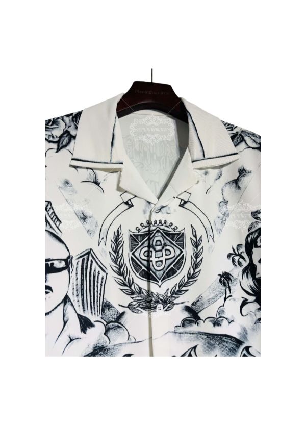 Tattoo Art Cityscape Print Shirt | Dark Luxe Urban Graphic Long