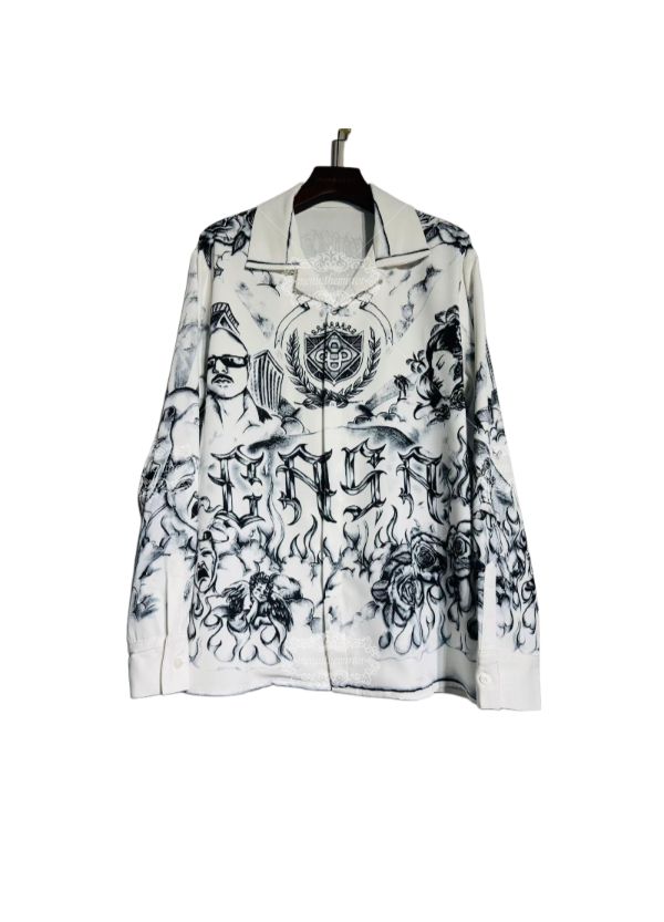 Tattoo Art Cityscape Print Shirt | Dark Luxe Urban Graphic Long