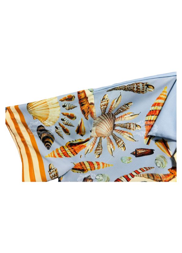 Light Blue Seashell Maritime Print Shirt | Retro Resort Short
