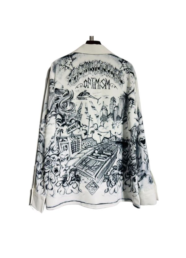 Tattoo Art Cityscape Print Shirt | Dark Luxe Urban Graphic Long