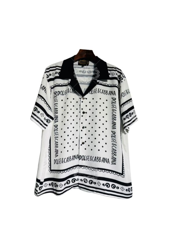 Monochrome Polka Dot Border Short Sleeve Shirt | Retro Silk-Scarf Luxe