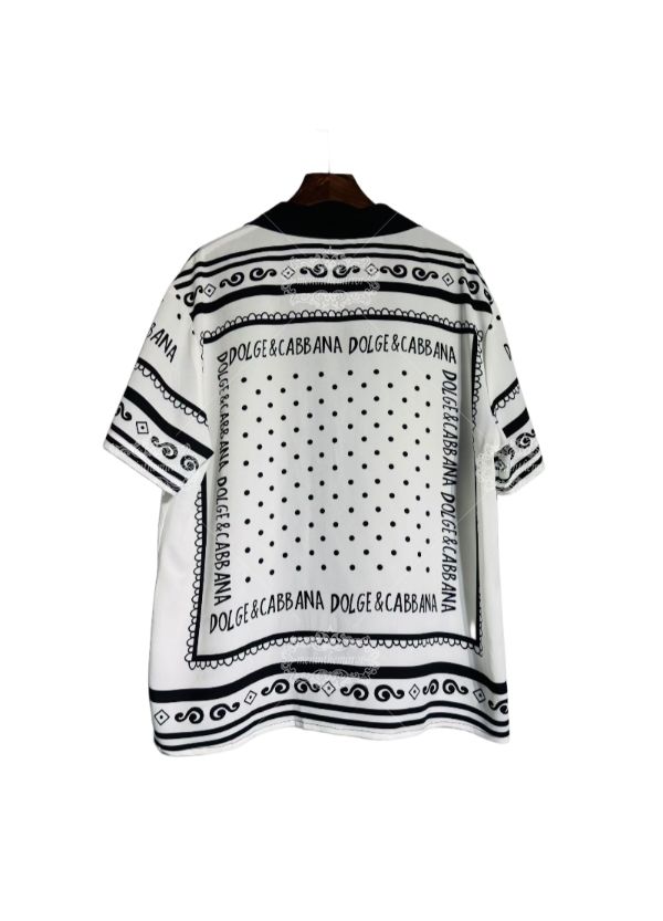 Monochrome Polka Dot Border Short Sleeve Shirt | Retro Silk-Scarf Luxe