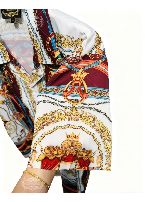 Regal Carriage Scarf Print Short Sleeve Shirt | Silky Heritage Luxury