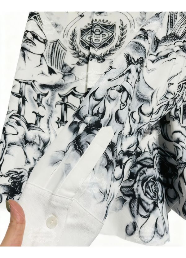 Tattoo Art Cityscape Print Shirt | Dark Luxe Urban Graphic Long