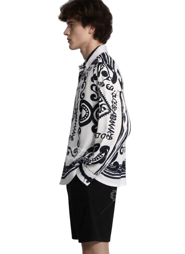 Monochrome Sicilian Logo Scarf Shirt | The Leisure Collar