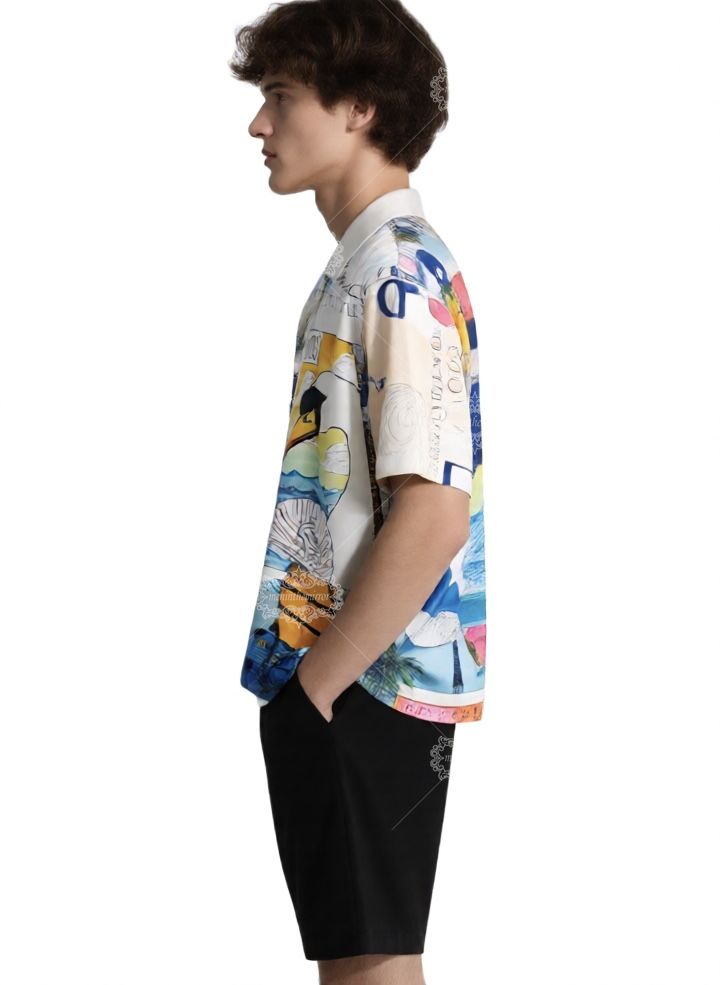 Vibrant Aqua Blue Geometric Print Shirt | High-Contrast Luxe Streetwear