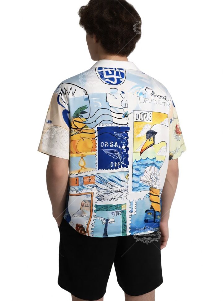 Vibrant Aqua Blue Geometric Print Shirt | High-Contrast Luxe Streetwear