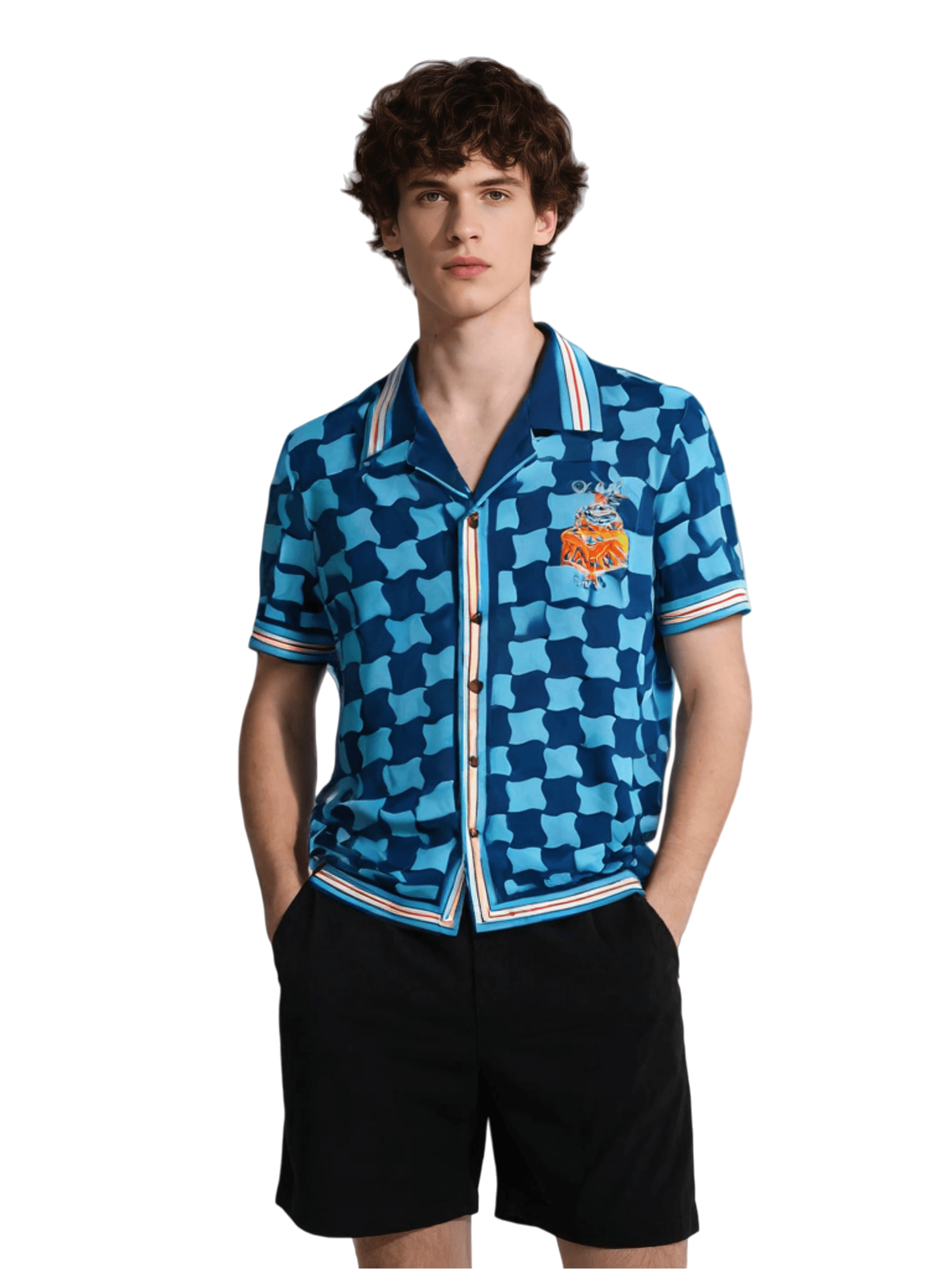 Mediterranean Geometric Print Shirt | Aqua Blue Architecture Resort