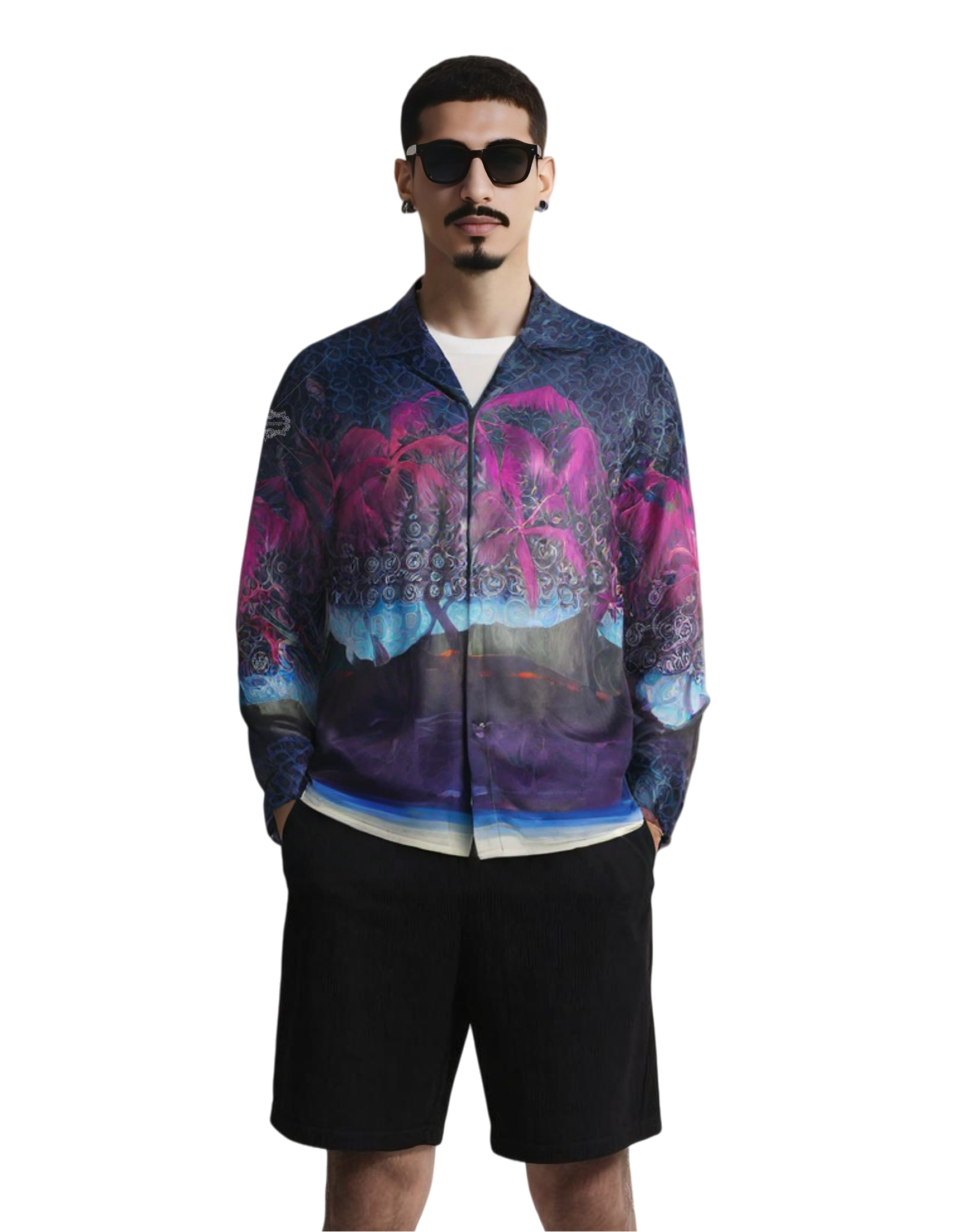 Vibrant Neon Palm Print Long Sleeve Shirt | Luxe Resort Wear