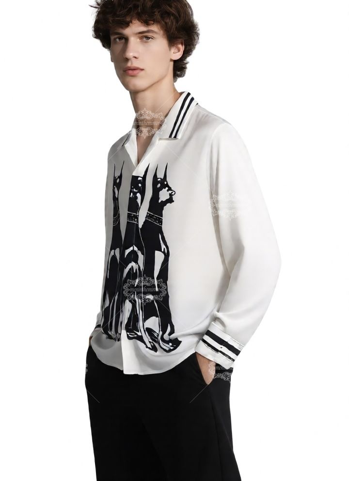 Premium Resort-Fit Doberman Print Casual Shirt | Silky Blend Men's Long