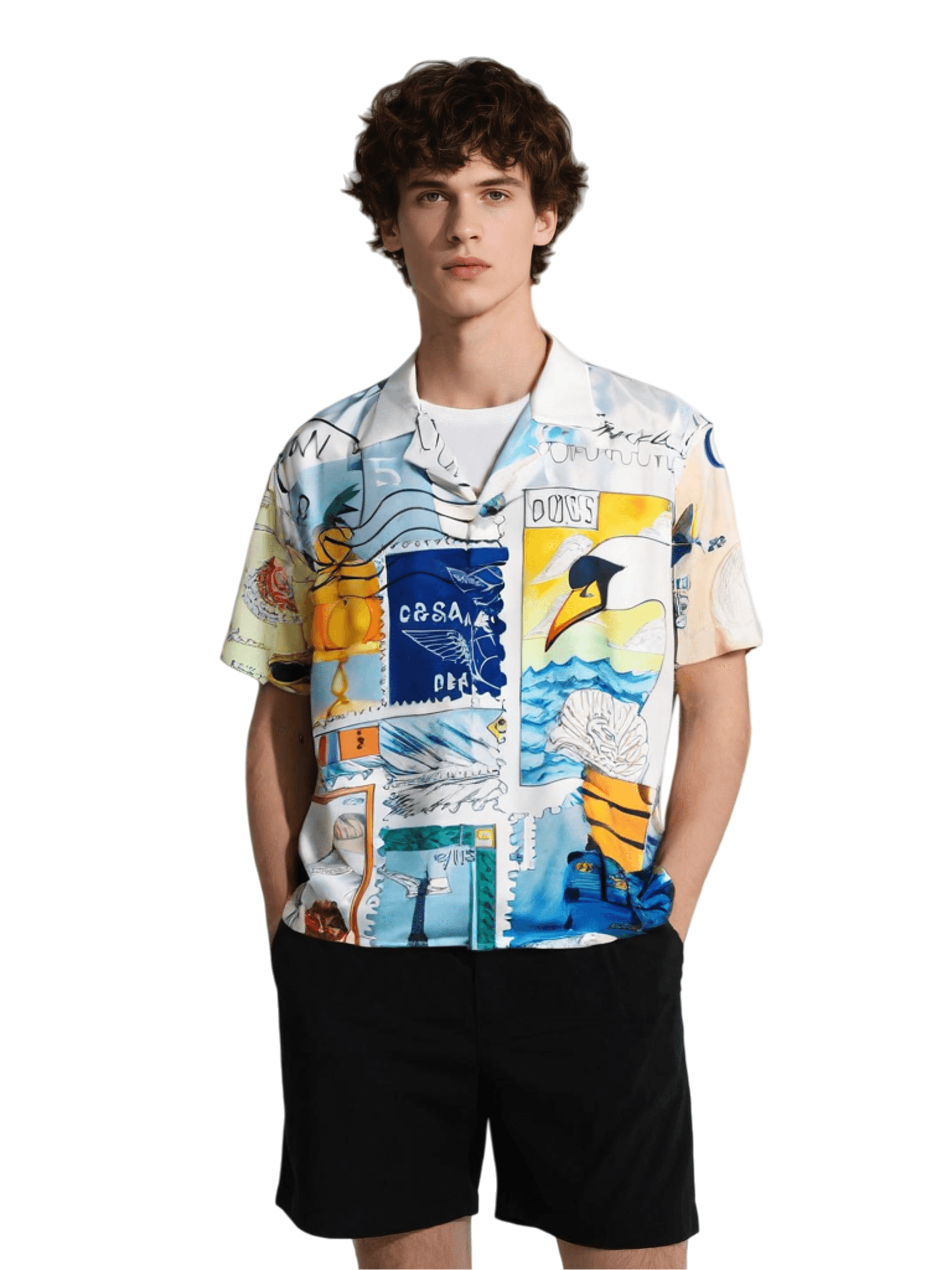 Vibrant Aqua Blue Geometric Print Shirt | High-Contrast Luxe Streetwear