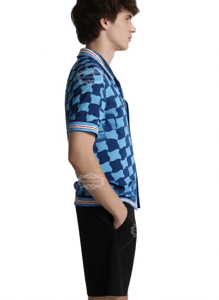 Mediterranean Geometric Print Shirt | Aqua Blue Architecture Resort