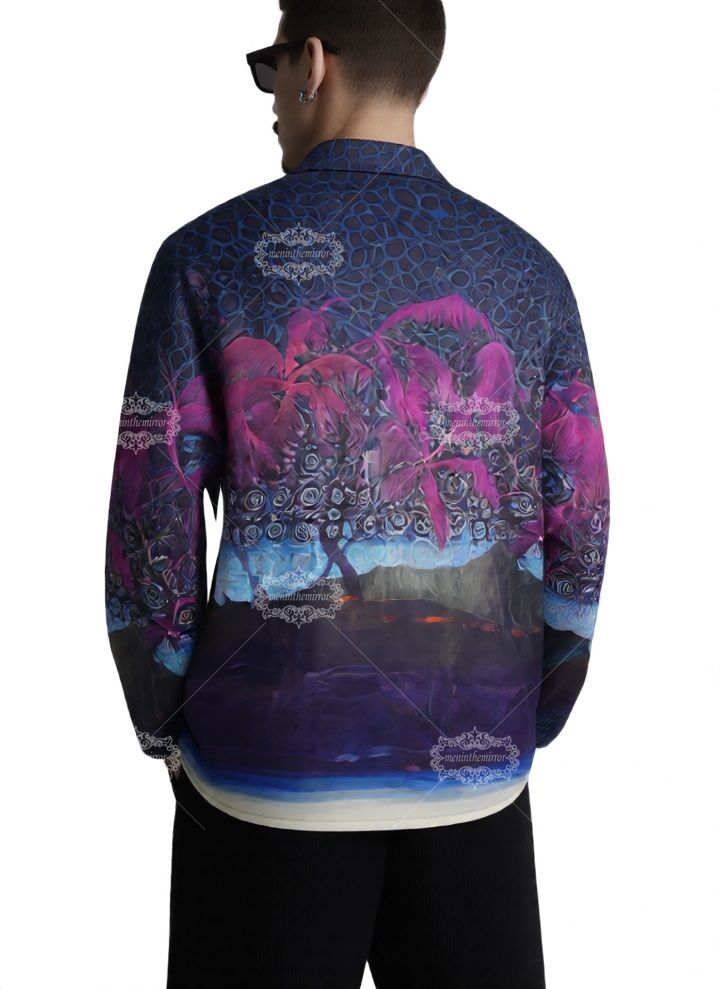 Vibrant Neon Palm Print Long Sleeve Shirt | Luxe Resort Wear