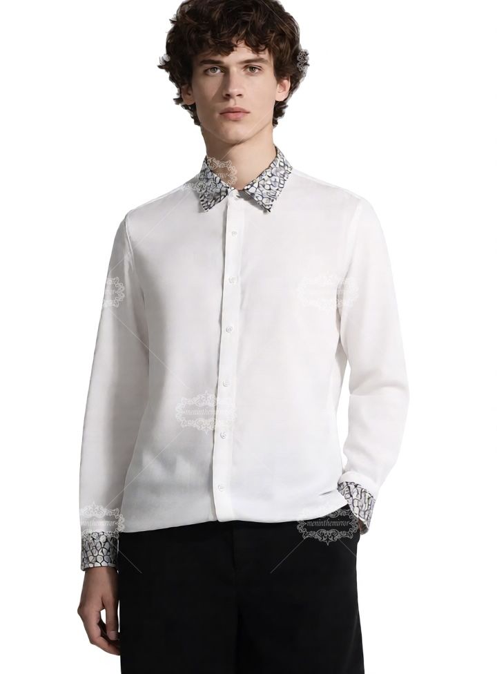White Monogram Trim Dress Shirt | The Leisure Collar
