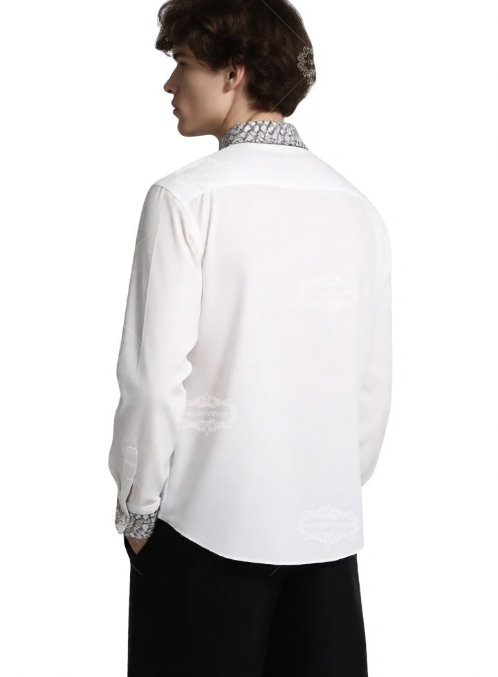 White Monogram Trim Dress Shirt | The Leisure Collar