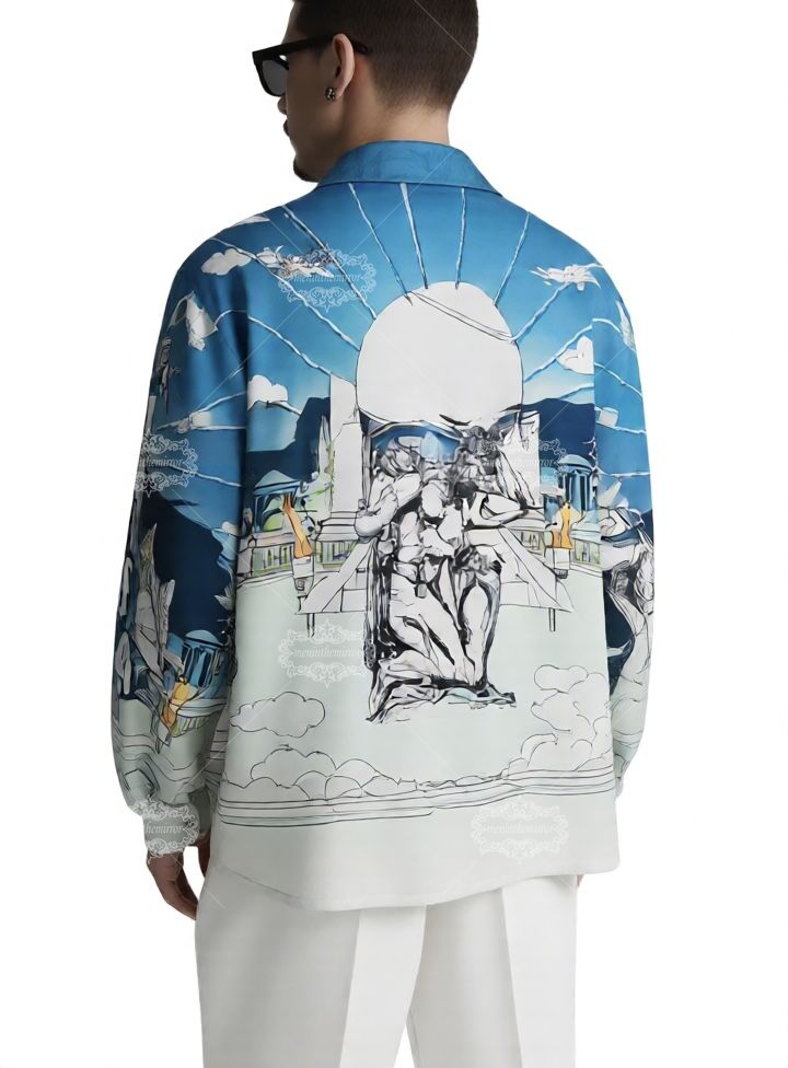 Pale Blue Baroque Sculpture Print Shirt | Light Luxe Resort Short