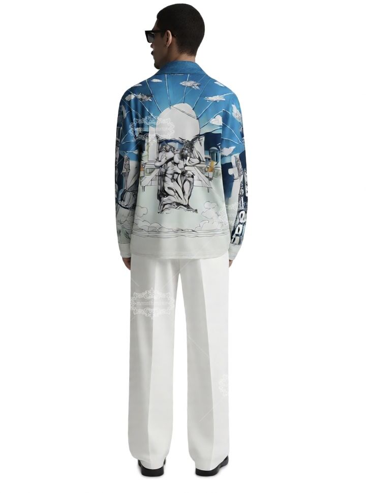 Pale Blue Baroque Sculpture Print Shirt | Light Luxe Resort Short