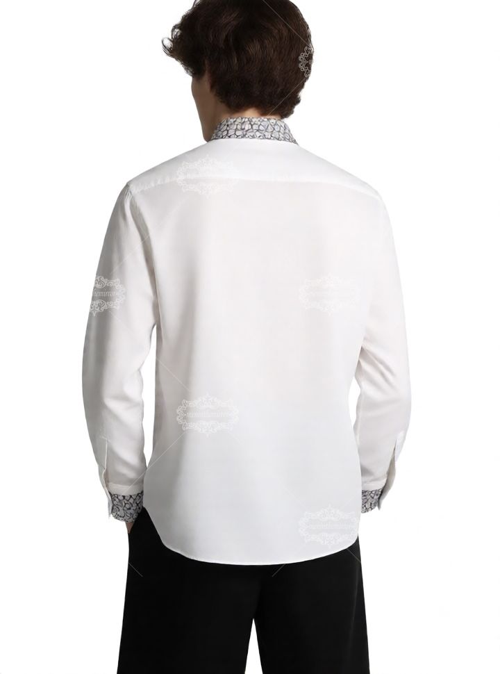 White Monogram Trim Dress Shirt | The Leisure Collar