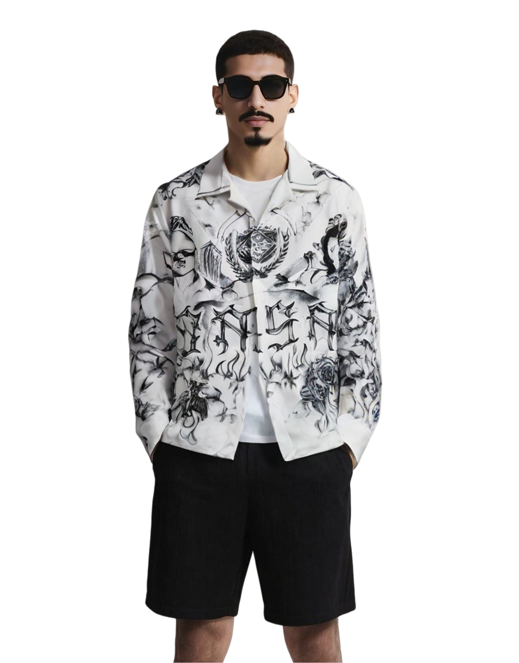 Tattoo Art Cityscape Print Shirt | Dark Luxe Urban Graphic Long