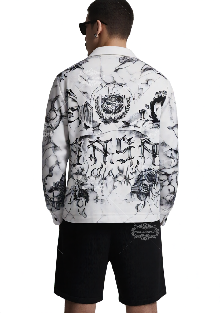 Tattoo Art Cityscape Print Shirt | Dark Luxe Urban Graphic Long