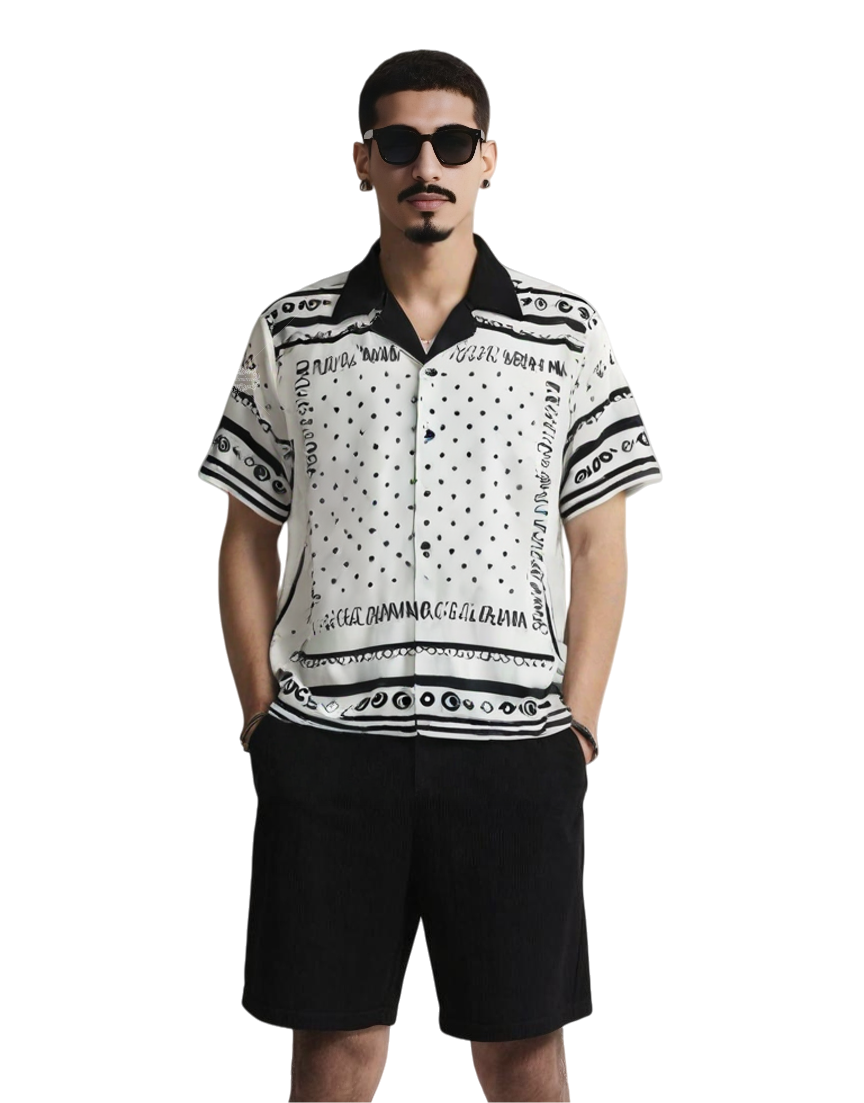 Monochrome Polka Dot Border Short Sleeve Shirt | Retro Silk-Scarf Luxe